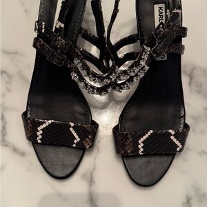 Karl Lagerfeld leather Black and Brown Sandals with Elegant Lattice Design